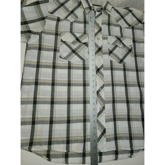 VTG Uniform Code Men's Size L/XL Pearl Snap Western Shirt Gray Khaki Plaid - Picture 4 of 8